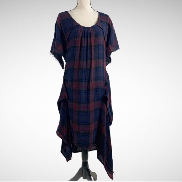 McQ Alexander McQueen Plaid Asymmetric Dress with Raw Hem - Picture 2 of 13